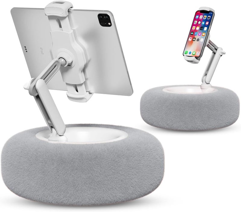 Viozon Tablet Stand Pillow, Compatible with 4.7"-13" Phone/Tablet, iPad, iPhone, Samsung, Google, Kindle, 360°Adjustable Phone Holder for Bed with Soft Plush Fabric, and Detachable Bowl, Grey - Image 1